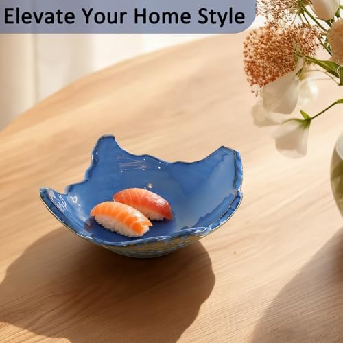 8" Small Ceramic Decorative Bowl，Irregular Rim Reactive Glaze Key Bowls for Entryway Table，Blue Coffee Table Bowl Decor，Modern Fruit bowls for Tabletop or Home Decor - Image 3