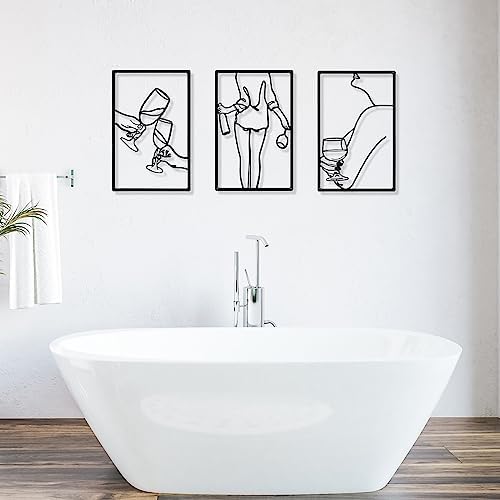 CHENGU 3 Pieces Metal Minimalist Abstract Woman Wall Art Line Drawing Wall Art Decor Single Line Female Home Hanging for Kitchen Bathroom Living Room - Image 7