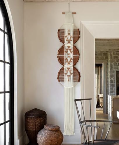 Macrame Wall Hanging Round Brown Handmade Wall Art Boho Decor 11.8"W*65"L by FLBER