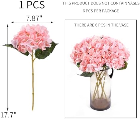 Kimura's Cabin 6pcs Artificial Hydrangeas Flowers Silk Hydrangea,Pink - Image 2
