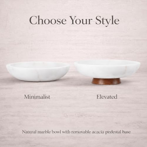 Decorative Marble Bowl White - Removable Acacia Wood Pedestal - 10" - Image 2