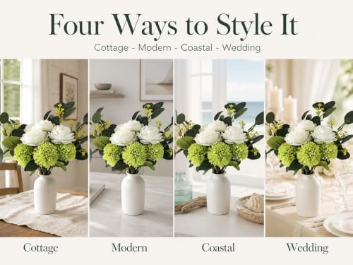 Fake Flowers Bouquet with Vase Faux Silk Flowers Mums Peony Eucalyptus - Image 6