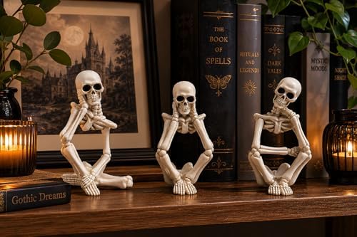 Skeleton Thinker Decor Set of 3, Resin Gothic Figurines for Home Decor, Aesthetic Skull Shelf Decor, Halloween Decorations for Home, Bookshelf & Office Accents - Image 7
