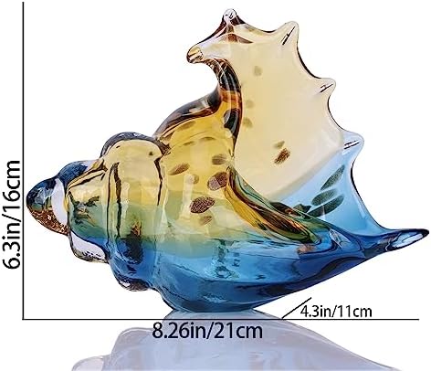 Hand Blown Glass Conch Statues, Blue and Amber Glass Art Figurines, Conch Shells for Coastal Home Decor, Living Room TV Stand and Bookcase Decor, Bathroom Shelf Tops and Cabinet Decor. - Image 2
