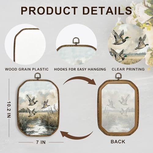 dvhdajed Vintage Mallard Duck Nursery Wall Art Decor, Country Farmhouse Duck Hunting Framed Canvas Art, Rustic Cottage Core Farm Animal Octagon Wall Hanging Decor for Bedroom Living Room, 10.2x7 Inch - Image 7