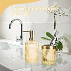 RRM Glass Bathroom Toothbrush Holder and Soap Dispenser Set,Clear Gold - Image 2