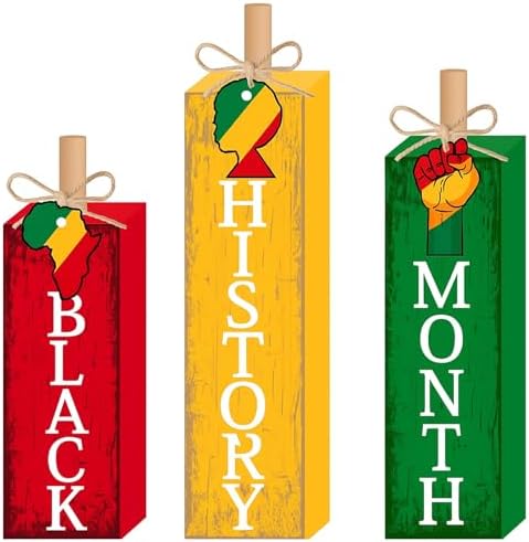 MiniInflat Black History 3 Pcs Table Decor, Wooden Block Sign Tiered Tray by MiniInflat