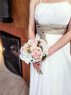 Admired by Nature Artificial Rose Hydrangea Flowers Bouquet, 9 Stems Faux Wedding Bouquet for Bride Bridesmaid, Centerpieces Floral Arrangement Home Decoration GPB8359-CM/PK Cream/Pink by AdmiredbyNature