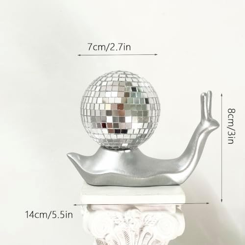 Silver Disco Snail Decor, Disco Ball Shelf Ornament, Retro Home Accent - Image 2