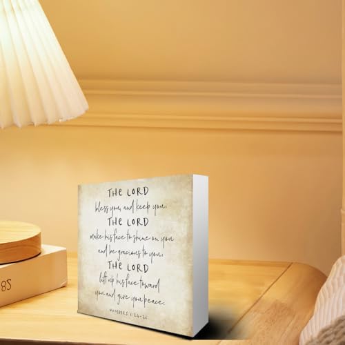 Inspirational Bible Verse The Lord Bless You and Keep You Wooden Box Sign Numbers 6:24-26 Scripture Desk Decor Rustic Scripture Wood Block Plaque Box Sign for Home Office Shelf Table Decoration - Image 3