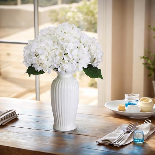 6PCS White Silk Hydrangea Artificial Flowers with Vase, Fake Hydrangea Flowers in Vase for Bedroom Decor Home Table Decor DIY Floral Decoration-14.25 Inch - Image 2