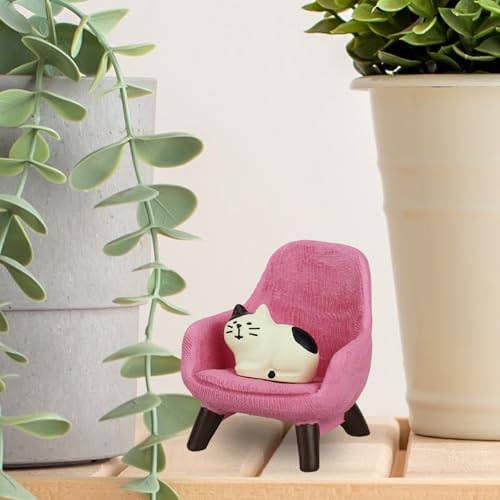Mevodeata Cute Mini Cat Figurine with Small Sofa Resin Cat Figure for Office Home Decor - Cute Cat Gift for Cat Lovers (Pink Sofa) - Image 6