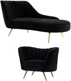 Home Square 2-Piece Set with Velvet Accent Chair and Chaise in Black and Gold by HomeSquare