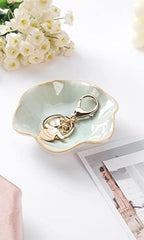 JAMEND CLXP Lotus Leaf Shape Decorative Ring Tray, Small Key Bowl, Ceramic Trinket Tray Jewelry Dish Organizing Necklace Earrings, Home Decoration for Mom Best Friend Sister, Light Green. - Image 4