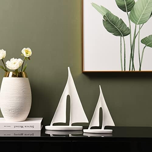 Saysmile Modern Sculptures Home Decor, Sailboat Decor Ornament, Boat Decorations Statue Decor, Art Sculptures and Statues, Sailboat Gifts Home Office Bathroom Shelf Decor (White-2 Pack) - Image 4