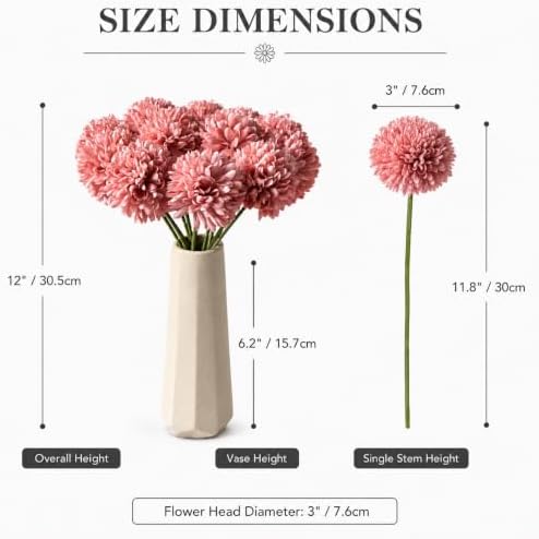 Mandy's 12pcs Artificial Dusty Pink Ball Chrysanthemum Flowers - Image 3