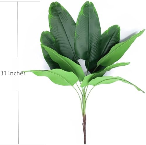 Artificial Banana Tree Plants Imitation Bird of Paradise Plant Faux Tropical Greenery Leaves Bush Fake Large Leaf for Indoor Outdoor Home Kitchen Party Flowers Arrangement Wedding Decorations 2 Pack - Image 6