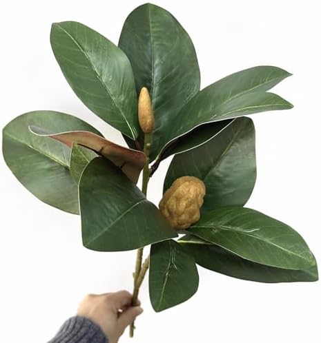 Artificial Magnolia Leaves Plant, Fake Branches 18.5 Inch 3D Plastic Leaf Greenery Bushes Faux Simulation Shrubs Stems Twigs for Home Garden Decor Vase Office Wedding Party DIY Decoration Green 2 Pack - Image 6