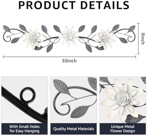 KHJCXS Metal Wall Art Modern Minimalist Metal Flowers Indoor Decor Horizontal Wall Art Iron Artwork,for Over Door,Bedroom,Living Room,Kitchen,Office Scroll Decor - Image 2