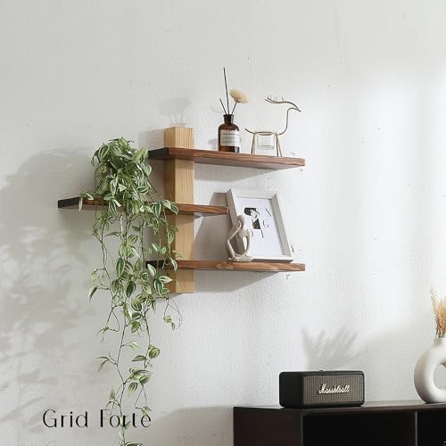 GRID FORTE Wood 3-Tier Floating Shelf, Large Minimalist Wall Shelves - Image 2