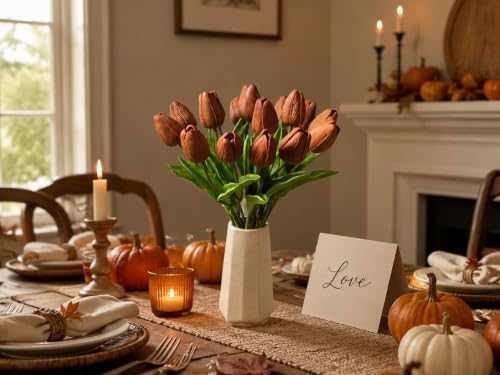 Mandy's 20pcs Artificial Burnt Orange Tulips - Image 5
