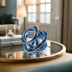 Torre & Tagus Orbit Hand Blown Glass Infinity Knot Sculpture - 4.5 Inch Glass Art Blue Knot Decor Ball for Home Decor, Small Centerpiece Table Decoration for Home Interior (Indigo Blue) - Image 2