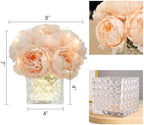 Artificial Peony Silk Flower Centerpieces with LED Light Faux Floral Arrangement in Glass Vase for Home Wedding Table Decoration (Blush Peach) - Image 2