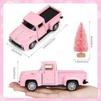Christmas Metal Truck Decor with Pink Christmas Tree Mini Metal Farm Truck Farmhouse Tiered Tray Decor for Home Kitchen Tabletop Ornament Home Kitchen Table Decorations - Image 6