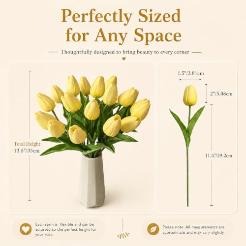 Mandy's 20pcs Artificial Light Yellow Tulips - Image 3