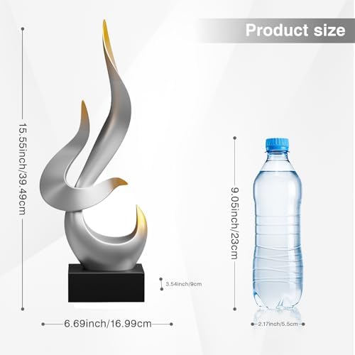 Silver Fire Flame Sculpture,Art Modern Abstract Statue,Shelf Accents Decor - Image 5