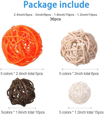 Patelai Wicker Ball Orbs,Bright Color,2.4'',2'',1.6'',1.2'' - Image 2