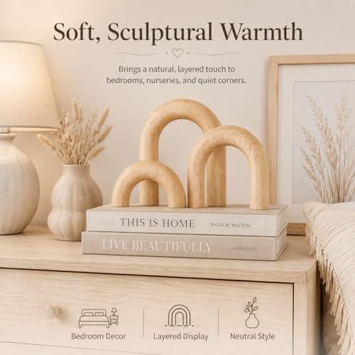 XMGZQ Wood Arch for Coffee Table Decor Items,Wood Statue and Sculpture Set 3,Japanese Neutral Home Decor Aesthetic,Living Room,Entryway,Bookshelf,Floating,Console,Boho Minimalist Objects - Image 3