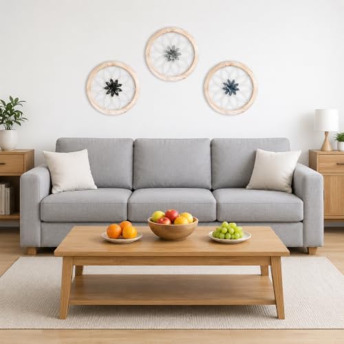 Paquesta 3 Piece Round Farmhouse Wall Decor with 6 Piece Interchangeable Flowers 12'' Medallion Wood & Metal Rustic Wall Art for Living Room Bedroom Kitchen Bathroom Dining Room Home Decorations - Image 4