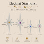 sxnzequnze 4 Pcs Star Wall Art for Home Decor Living Room Bedroom Office Metal 3D,Bling,with Hanging Hook Starburst Midcentury Sculpture Retro Gallery Accent Celestial -Silver 16.5in/9.4in - Image 3