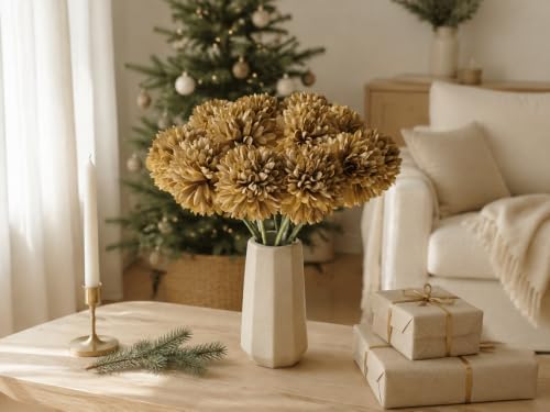 Mandy's 12pcs Artificial Light Brown Ball Chrysanthemum Flowers - Image 7
