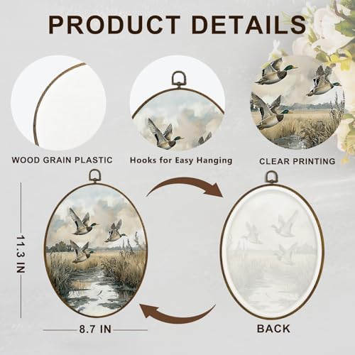 dvhdajed Vintage Mallard Duck Oval Wall Art Decor, Farmhouse Duck Framed Canvas Art, Rustic Cottage Core Farm Animal Oval Wall Hanging Decor for Home Bedroom Living Room, 8.7x11.3 Inch - Image 7