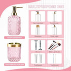 RRM Glass Bathroom Toothbrush Holder and Soap Dispenser Set, Pink - Image 3