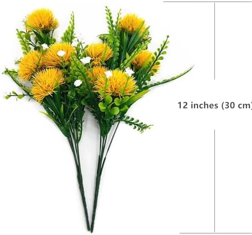 CATTREE Artificial Dandelion Plants, Plastic Flowers Shrubs Bushes Fake Grass Wedding Indoor Outdoor Home Garden Verandah Centerpieces Arrangements Party Decoration Planting Filler - Yellow 4 Pack - Image 7