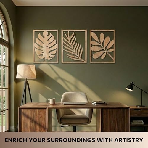 qmmp Modern Wooden Wall Sculptures - Set of 3 - Home Decor Accent - Large Wall Art for Living Room, Bedroom, Office - Easy Installation (Oak, Large - Tree Leaves) - Image 4