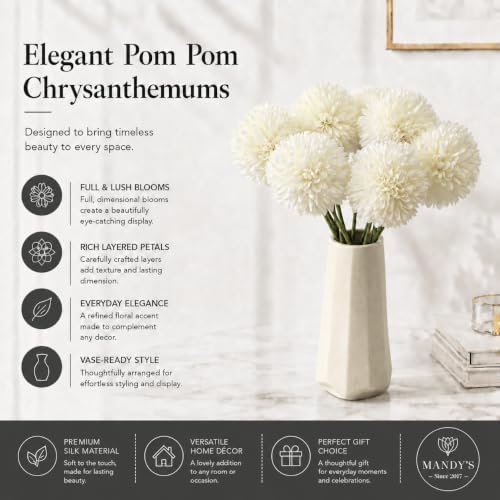 Mandy's 12pcs Artificial Ivory Ball Chrysanthemum Flowers - Image 2