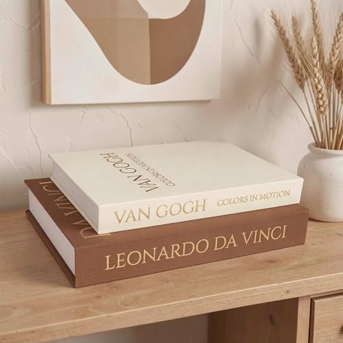 MAOBUYOU Decorative Storage Books Set of 2, Linen Cover, Gold Letters, Beige and Brown - Image 3