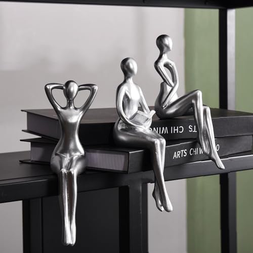Quoowiit Thinker Statue Office Desk Decor, Silver Art Sculpture Ornament Coffee Table Bookshelf Decor Modern Home Unique Home Decorations for Living Room 3 Piece by Quoowiit