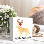 Golden Retriever Merry Christmas Wooden Box Sign Desk Decor, Gifts for Golden Retriever Lovers, Christmas Dog Wood Block Sign for Home Office Desk Table Shelf Wall Decorations, 5x5 Inch - Image 5