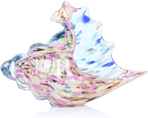 LCCCK Hand Blown Glass Conch Shell Sculpture, Sea Glass Art Figurines, Beachy Room Decor, Pink Conch Shell Decorative Statues, Sea Shell Coastal Decor for Shelf House Room, Beachy Gifts by LCCCK