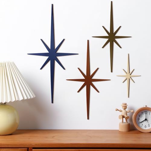 Blulu 4 Pcs Starburst Shaped Wall Decor Mid Century Modern Art,Neutral - Image 4