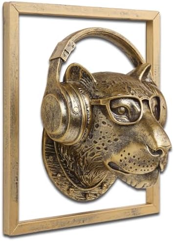 JJALIGHTS Exquisite Resin Animal Head Wall Sculpture (Gift Metal Frame) - Imitation Copper Vintage Decor for Living Room, Bedroom & Office | Decorative Wall Hanging Art (Leopard) by JJALIGHTS