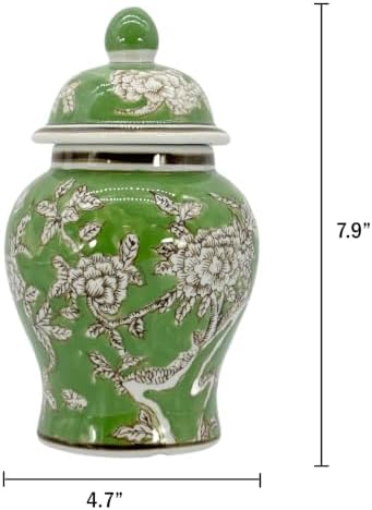8" Ceramic Ginger Jar w/Lid - Classic Chinese Style Porcelain Jar Tea Storage for Home Decor Decorative Centerpiece Vintage Accent Antique Vase Jingdezhen (Green) - Image 3