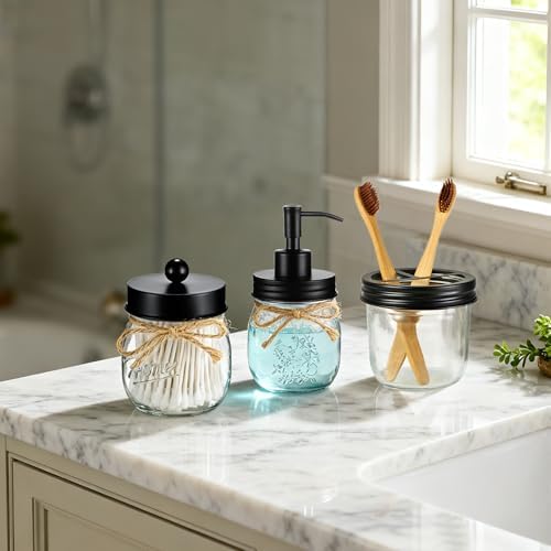 Amolliar Glass Mason Jar Bathroom Accessories Set 4 Pcs (Black) - Image 7
