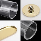 Tbestmax 2 Pack Qtip Holder with Gold Tray, 10oz Plastic Canister Apothecary Jar for Cotton Swabs, Balls, Pads, Floss Picks - Clear Bathroom Essentials Accessories Decor - Image 4
