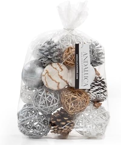 ANDALUCA Decorative Balls Orbs Bag (Silver Pinecone) by ANDALUCA